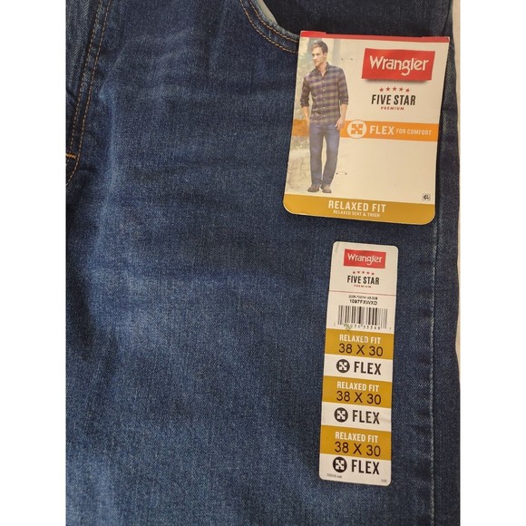 New WRANGLER Men's Jeans Five Star Premium Relaxed Fit Flex 38 x 30 NWT - Picture 3 of 7